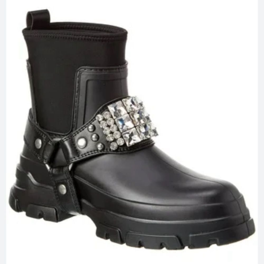 Karl Lagerfeld Paris Black Rylie Rubber Crystal Embellishments Rain Boot Size 9